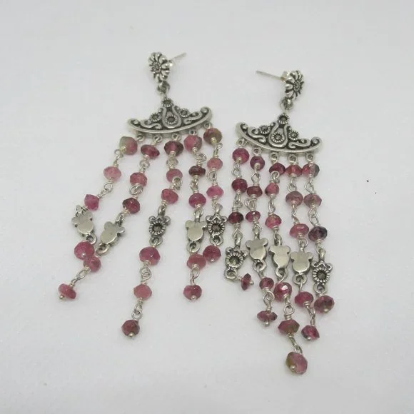 Natural Garnet and Marcasite Gemstones Chandelier Earrings 925 - Picture 5 of 7